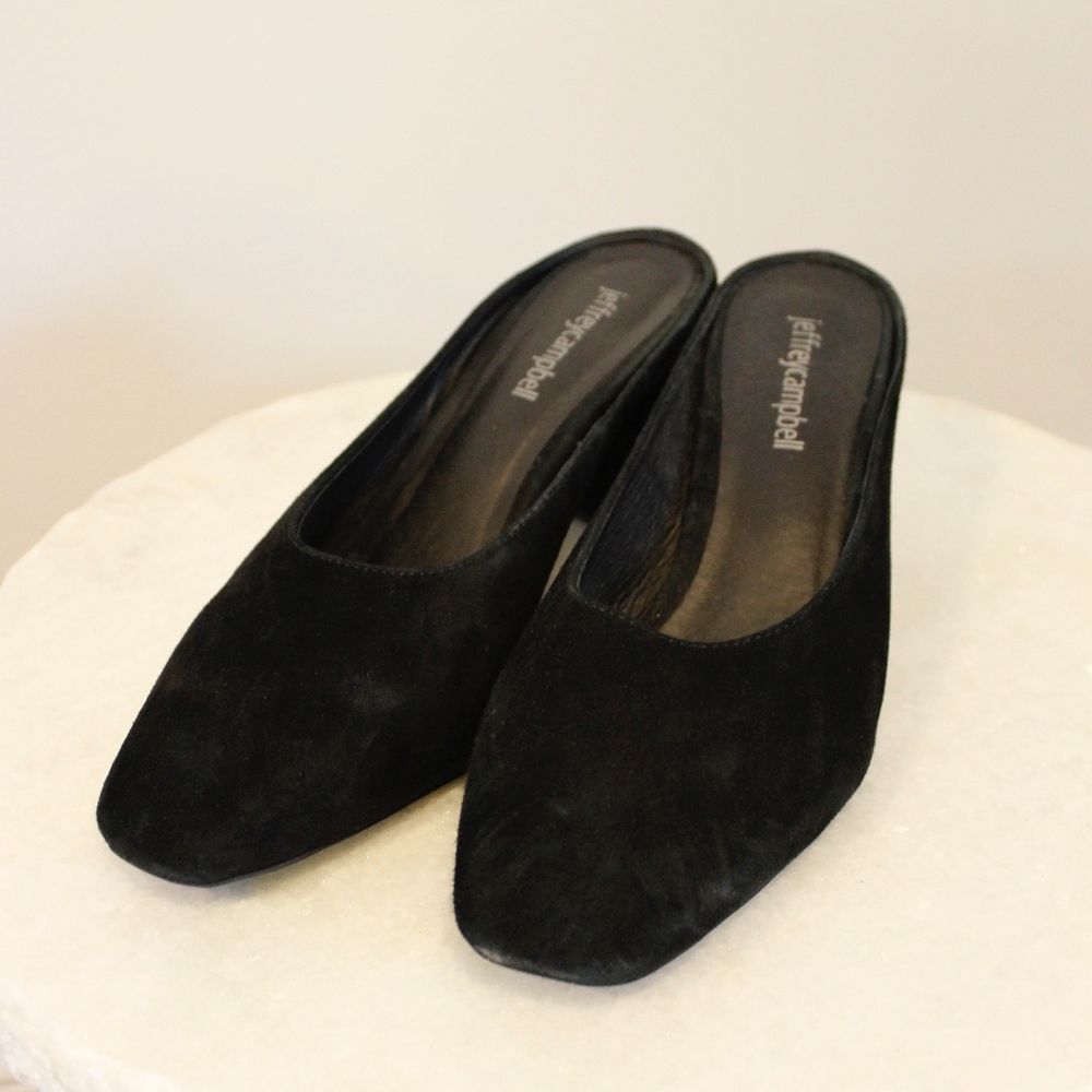 Jeffery Campbell Black Suede Heeled Mule Shoe